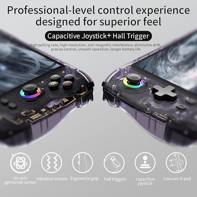 GiipGoop RG557 Retro Handheld Game Console RG557 Android Handheld Console RG557 Retro Emulator, 5.48" AMOLED, Dimensity 8300, Android 14, WiFi 6E & BT 5.3, Hall Joystick Purple