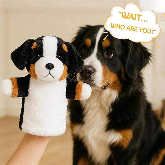 Plush Dog Hand Puppet for Children Educational Pretend Play Animal Puppet for Storytelling Classroom Theater Party Gift for Toddlers Bernese Mountain Dog