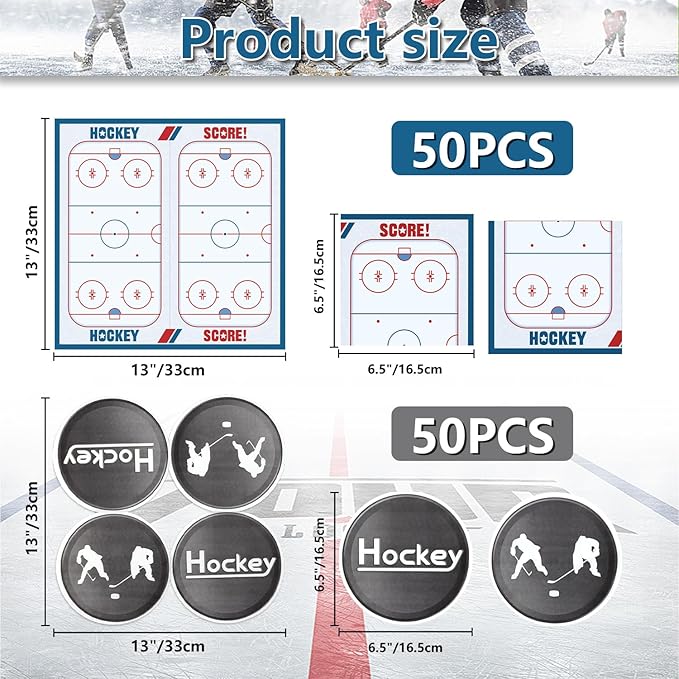 100Pcs Hockey Napkins - 13 x 13 Inches Ice Hockey Napkins, Hockey Party Favor Paper Napkins for Kids Fans Sports Hockey Party Decorations Hockey Party Supplies