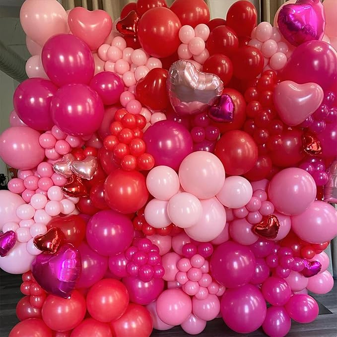 Pink Balloons, 12 Inch Metallic Hot Pink Chrome Magenta Heart Balloons Birthday Party Decorations, Baby Confetti Balloon for Valentines Day Girls Happy Birthday Decoration Princess Party