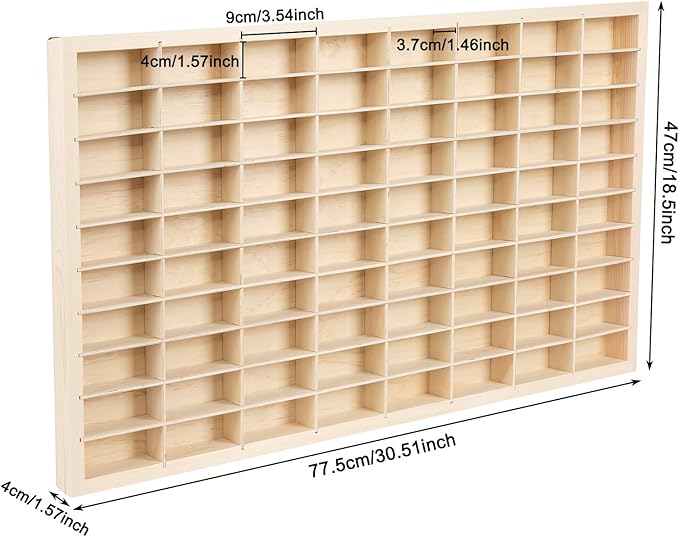 1:64 Scale Toy Car Display Case Organizer Storage, Wooden Wheel Rack Wall Mounted with 80 Compartments, Stylish Diecast Car Display Rack for Toy Car, Collectibles, Figurines (77.5x4x47cm)