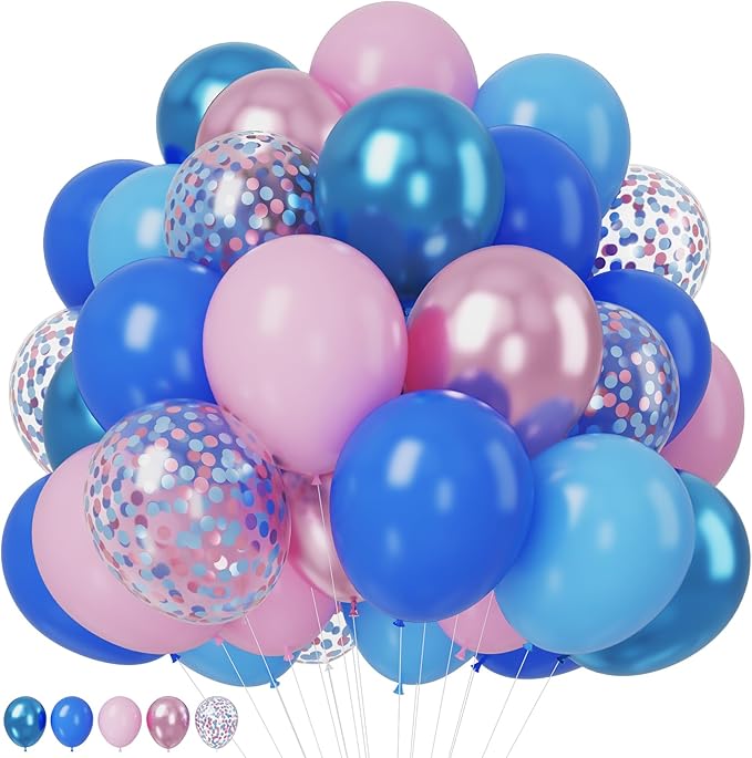 Pink and Blue Balloons 12 Inch Pastel Metallic Blue Baby Light Pink Chrome Latex Balloon Confetti Balloon for Kids Girls Hawaiian Summer Gender Reveal Wedding Birthday Baby Shower Party Decor