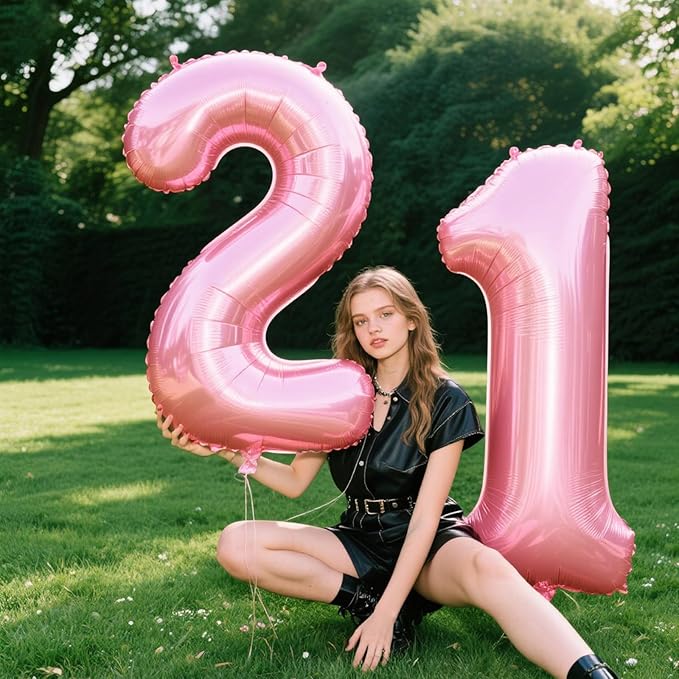 40 Inch Pearlescent Pink Number 21 Balloon Number 21 Balloon 40 Inch, 21th Birthday Party Decorations for Boy or Girl Huge Mylar Anniversary Party Supplies