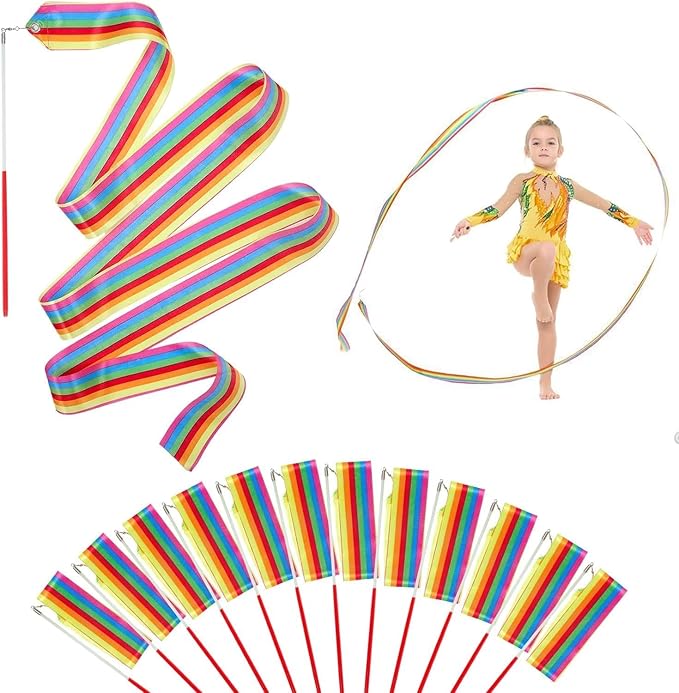 20PCS Rainbow Party Favors - Dance Ribbons for Kids Circus Carnival Rhythmic Gymnastics Birthday Party Decoration Supplies, Ribbon Baton Twirling Sticks Silks Streamers Wands for Girls