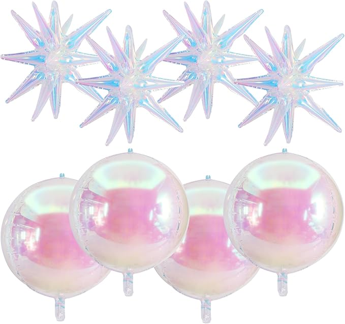 TONIFUL 8Pcs 22Inch Iridescent Large 4D Giant Round and Star Balloons Explosion Star Mylar Balloons Set for Backdrop Christmas New Year Birthday Wedding Bridal Shower Anniversary Photo Booth Supplies