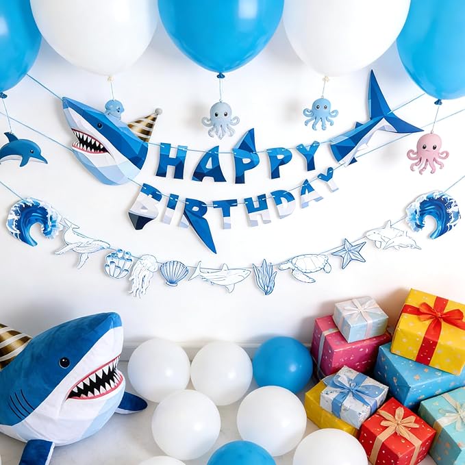 Paper Jazz Ocean Shark Decor Whale Shark Party Decoration for Wall,Under The Sea Birthday Banner Hanging Fish for Room Classroom Baby Shower Themed Party （Blue）