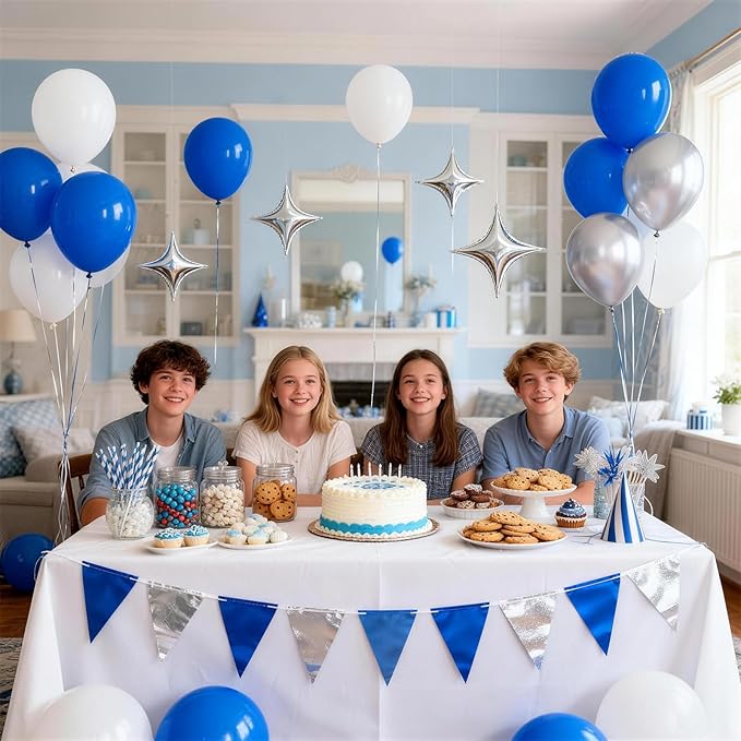 Royal Blue and Silver Balloons for Graduation Party Decorations, 12In Dark Navy Blue and White Balloons with Metallic Silver Star Balloon for Graduation Father's Day Birthday Baby Shower Party Decor