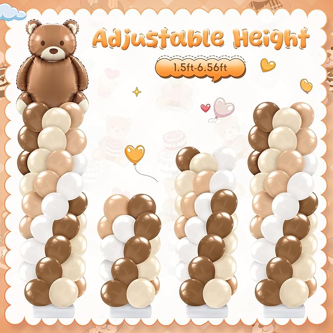 Kasyat 2 Set Bear Balloon Column Stand Kit Bearly Baby Shower Balloon Arch Kit, Bear Baby Shower Decorations with Brown Beige Nude Tan Balloons for Boho Neutral Gender Reveal Birthday Party