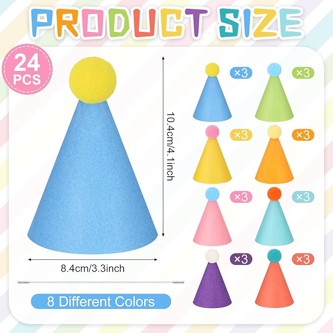24 Pcs Mini Party Hat for Stuffed Animals Birthday Hat Decor for Doll Pets Dog Cat Rabbit Puppies Costume