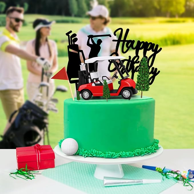 Hooqict 21 Pieces Golf Cake Decorations with Mini Cart, Ball, Clubs, Red Flag Golf Cake Toppers & Cupcake Toppers for Men Sports Themed Birthday Party Decorations Supplies