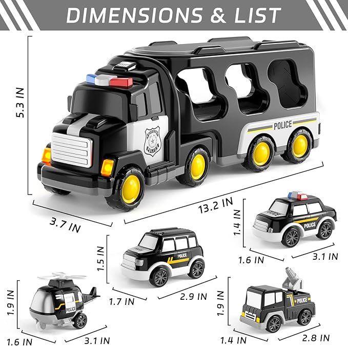 Bennol Toddler 5 in 1 Police Truck Toys for 1 2 3 4 5 Year Old Boys, Police Rescue Vehicles Car Trucks Bus Helicopter for Kids Ages 1-3 3-5, Car Toys for 1 2 3 4 5 Year Old Boys Girls Birthday Gifts