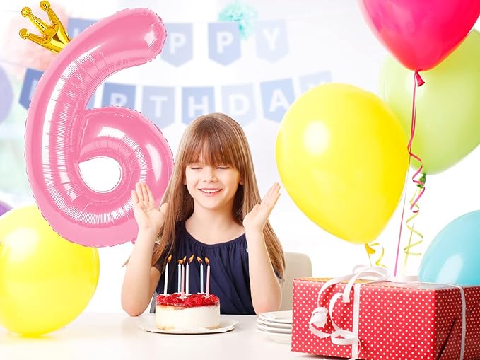 40 Inch Pink Number Balloon 0-9(Zero-Nine) with Crown, Big Size Happy Birthday Balloon, Foil Helium Big Number Balloon for Birthday Party,Wedding, Anniversary (PINK 4)