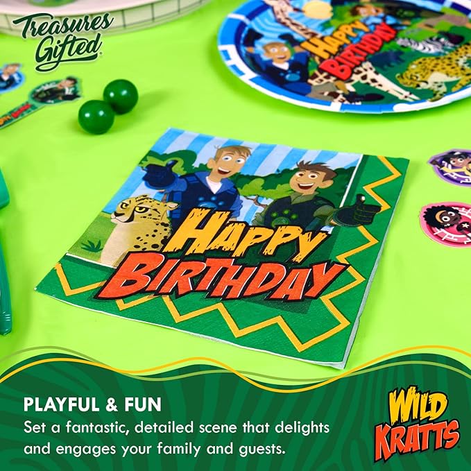 Treasures Gifted Officially Licensed Wild Kratts Birthday Party Supplies - Pack of 16 Napkins - Wild Kratts Party Supplies - Birthday Decorations - 6.5in x 6.5in Paper Napkins
