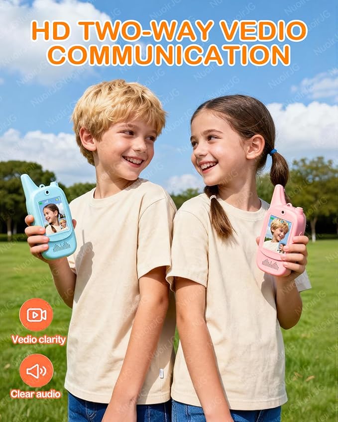 Walkie Talkie for Kids with Video: 2 Pack (Blue+Pink),Long Range Walkie Talkies with Screen&HD Camera&4 Voice Effects,Gift Toys for Boys&Girls Ages 3-12 for Outdoor Play,Camping,Travel,Hiking