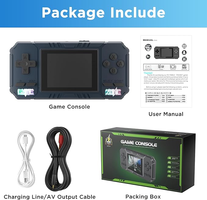 Handheld Portable Game Console, 520 Retro Video Games, 3.0 Inch LCD Screen and 1020mAh Battery Video Games, Portable Game Console Gift for Boys and Girls (Blue)