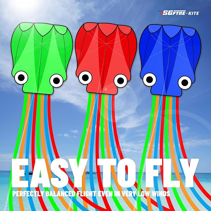 3 Piece Set Octopus Kites for Kids and Adults，Easy to Fly for Outdoor Adults Children Line Kite for Kids Toy (Octopus red Blue Green 3-Piece Set, 3)