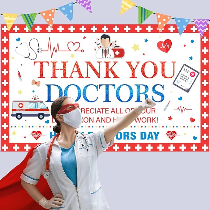 Thank You Doctors Banner Backdrop for National Doctors Day Decorations, Thank You Doctors Decorations, Doctors Day Banner Party Supplies