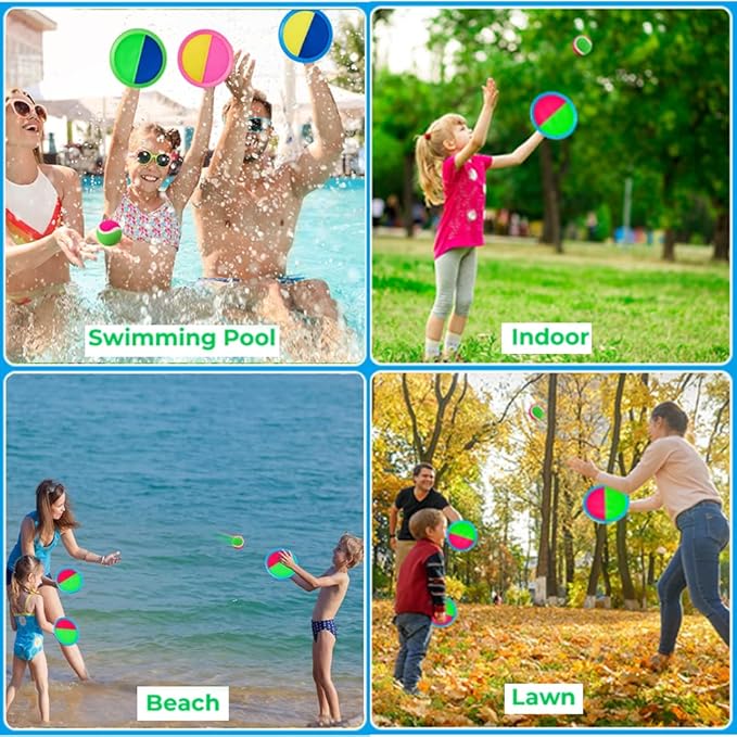 Ball Catch Set Games Toss Paddle,Kids Outdoor Toys, Toss and Catch Game Set, Beach Toys Back Yard Backyard with 2 Paddles 2Balls Yard Games Suitable for Kids Birthday Gift Ideal