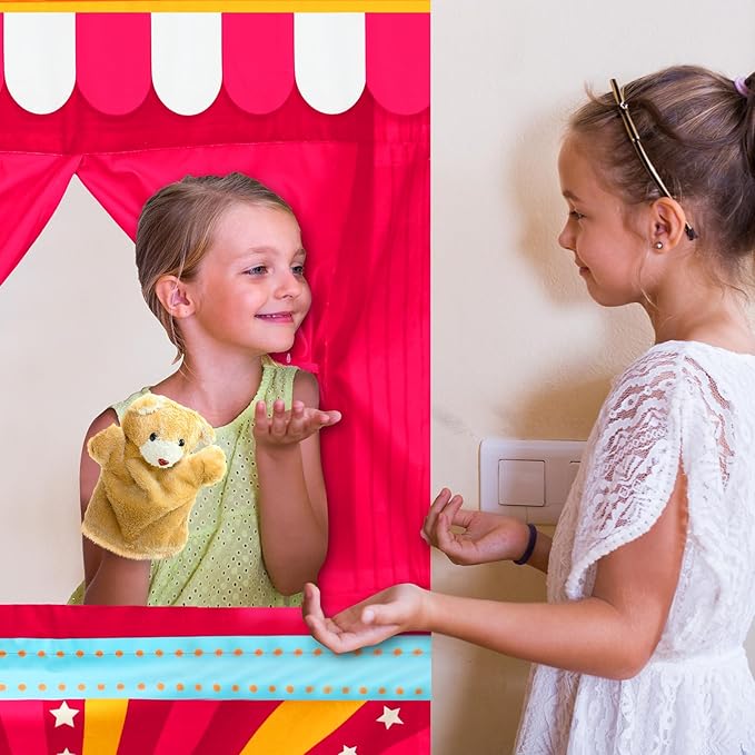 VitalCozy Doorway Puppet Theater with 2 Adjustable Rods Fits in Most Doorways 67 x 31 Inch Foldable Hanging Puppet Show Theater for Christmas Holiday Home(Theater Style)
