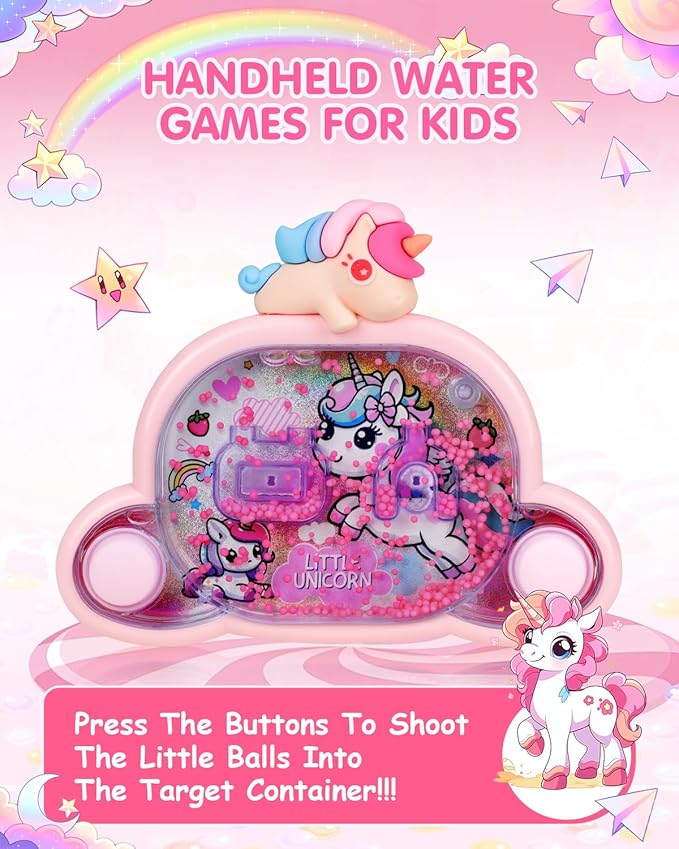 Handheld Water Game with Light - Unicorn & Dinosaur Toys - Water Ball Target Toy for Kids Ages 3+, Retro Fidget, Screen-Free Car Travel Game, Road Trip, Airplane, Portable Autism Gift