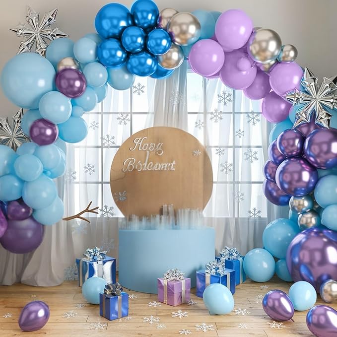 Winter Birthday Balloons, 50Pcs 12 Inches Metallic Purple Blue Silver Snowflake Balloons for Girls Winter Theme Birthday Snow Theme Party Baby Shower Party Decorations