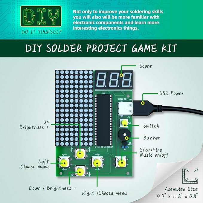 DIY Solder Project Game Kit, Soldering Projects with 4 Retro Classic Games for Electronic Soldering Practice and Learning, for Learning Teaching STEM Education Ideal Gift for Family and Friends