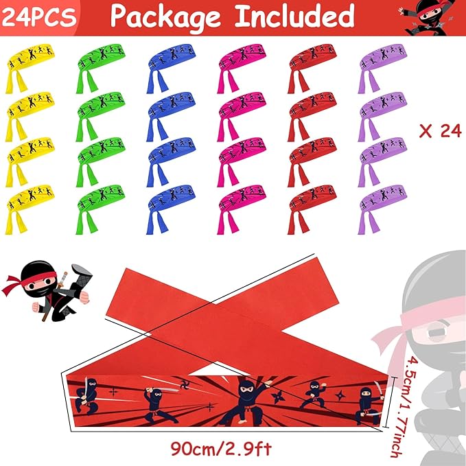 ZOIIWA 24Pcs Karate Headbands Birthday Party Favors Colorful Karate Themed Headbands Party Decorations for Kids Boys Girls Adults Birthday Party Supplies