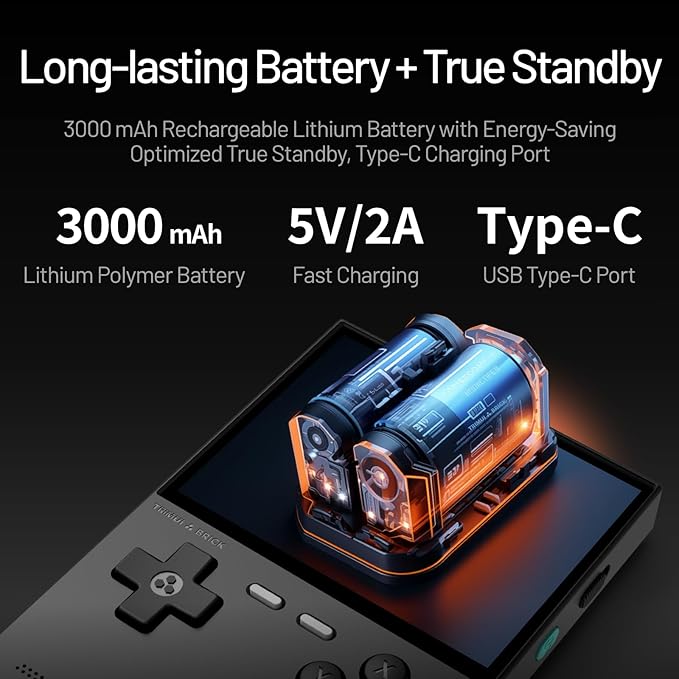 𝗧𝗿𝗶𝗺𝘂𝗶 Brick Handheld Game Console 3.2-Inches 1024x768 IPS Screen Built-in 64G TF Card Video Gaming Consoles 3000mAh Lithium Battery Supports Multiple Simulators Casual Game Console-White