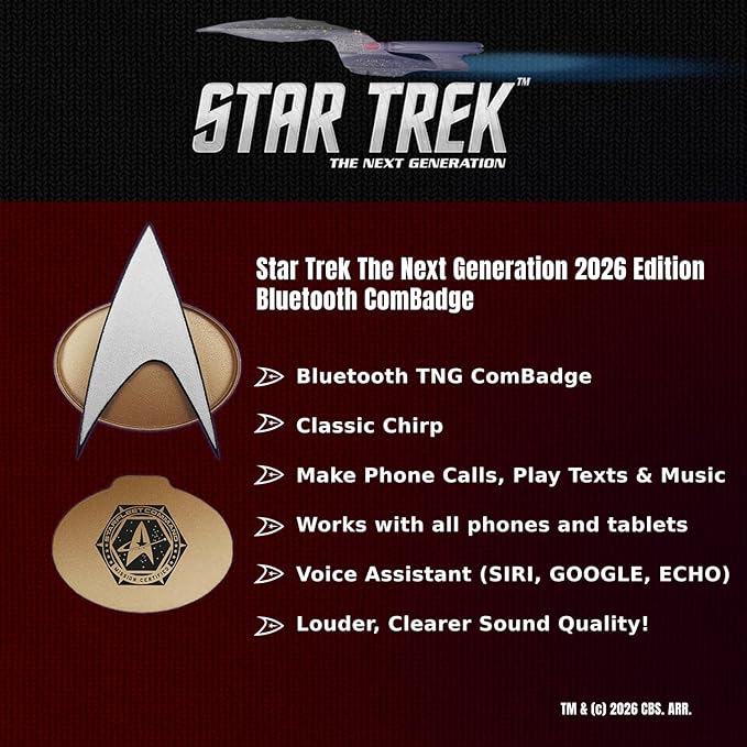 FAMETEK Star Trek Next Generation Bluetooth Communicator Badge 2026 Edition - TNG Bluetooth ComBadge with Chirp Sound Effects, Microphone & Speaker – Star Trek Memorabilia, Gifts and Collectibles