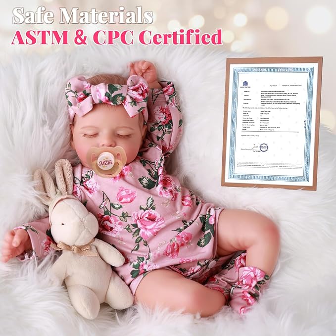 BABESIDE Lifelike Reborn Baby Dolls - Sleeping Realistic Newborn Soft Body Real Life Girl Dolls with Accessories Gifts for Kids Age 3 + & Collection, 20 inches