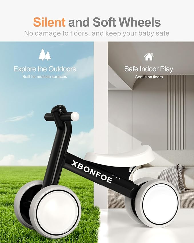 Baby Balance Bike for 1 Year Old Boys Girls, 10-24 Month Toddler Balance Bike, Baby Bike with No Pedal 4 Silence Wheels, First Ride on Toys with Adjustable Soft Seat, First Birthday Gifts