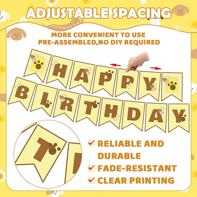 TaoBary Yellow Cartoon Dog Birthday Banner Pre-strung Hanging Sign Cute Puppy Party Decorations Kawaii Yellow Dog Themed Banners for Girls Women Anime Birthday Party Supplies