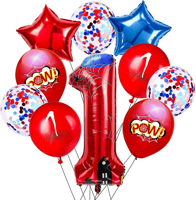 Cartoon Hero 40 Inch Red and Blue Spider Theme Number Foil Birthday Decoration Balloons, Cartoon Party Birthday Supplies, Number large Balloons for Spider Theme Party (1)