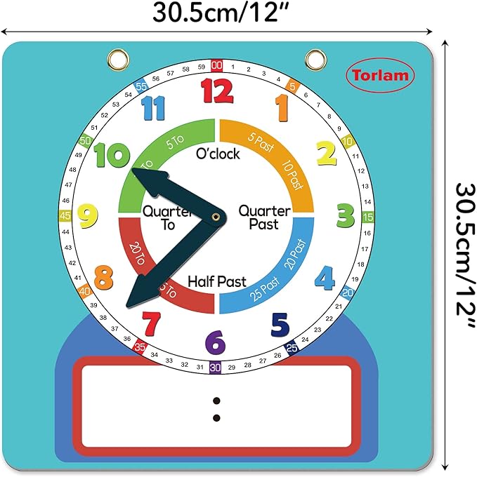 Large Magnetic Dry Erase Learning Clock for Kids Learn to Tell Time,12" Demonstration Teaching Time Practice Clock Analog Clocks with Pen, Classroom Supplies Homeschool Essentials Learning Resources