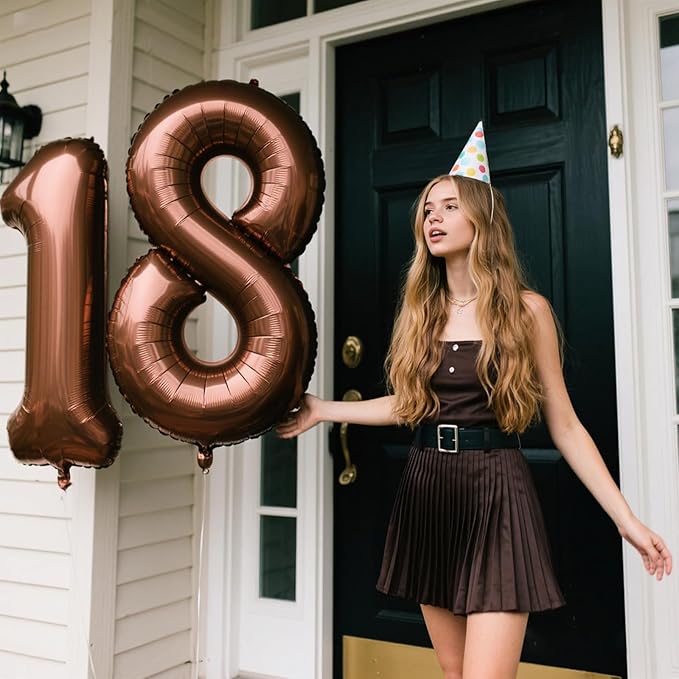 40 Inch Dark Brown Balloon Number 18,Chocolate Jumbo Mylar Foil Helium Balloon for 18th Digital Balloons for Birthday Party,Wedding Anniversary Party Decorations