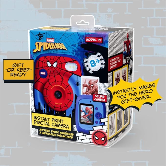 kiimento Marvel Licensed Instant Print Digital Camera, Best Travel Buddy Spider-Man P2, 48MP Photo 1080p Video, 5-Sec Prints in 4 Colors, Selfie & Creator Mode, 32GB Memory Card (Model P2)