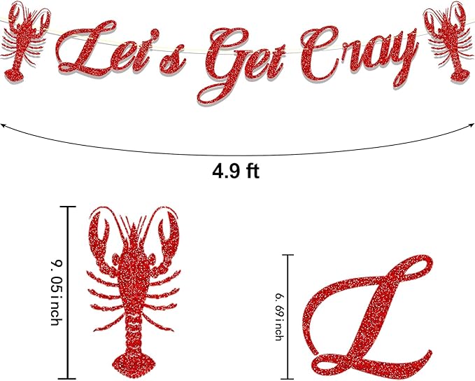 Glitter Crawfish Party Decorations Let’s Get Cray Lobster Boil Themed Party Banner Crawfish Birthday Party Supplies