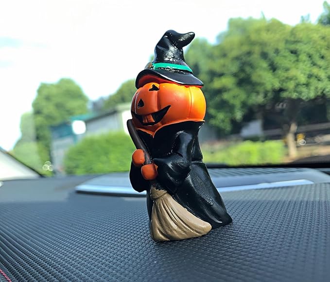 Cute Black Pumpkin Man Statues Figures Ornaments for Car Dashboard Decorations Accessories Interior Auto Dash Board Charms Birthday Cake Toppers Decoration Home Office Desk Decor