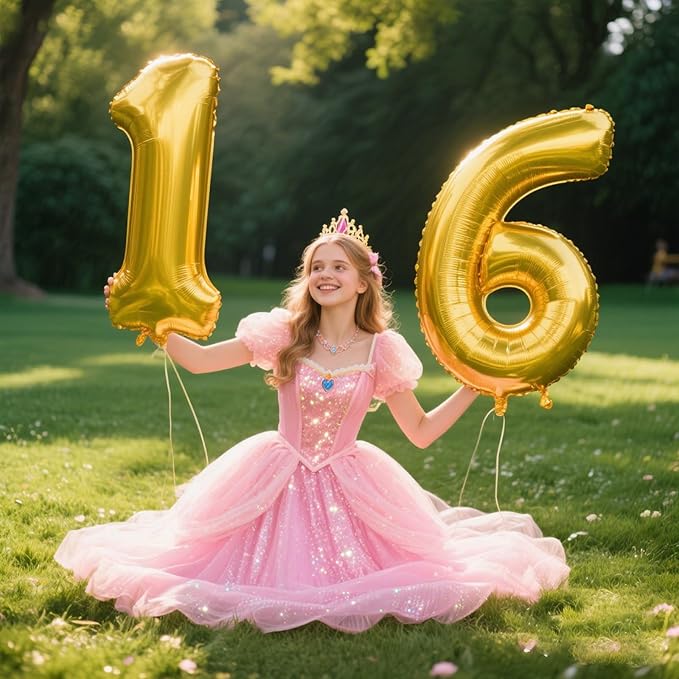 40 Inch Gold Balloon Number 16 Balloon,Jumbo Mylar Foil Helium Balloon for 16 Birthday Digital Balloons for Birthday Party,Wedding Anniversary Party Decorations