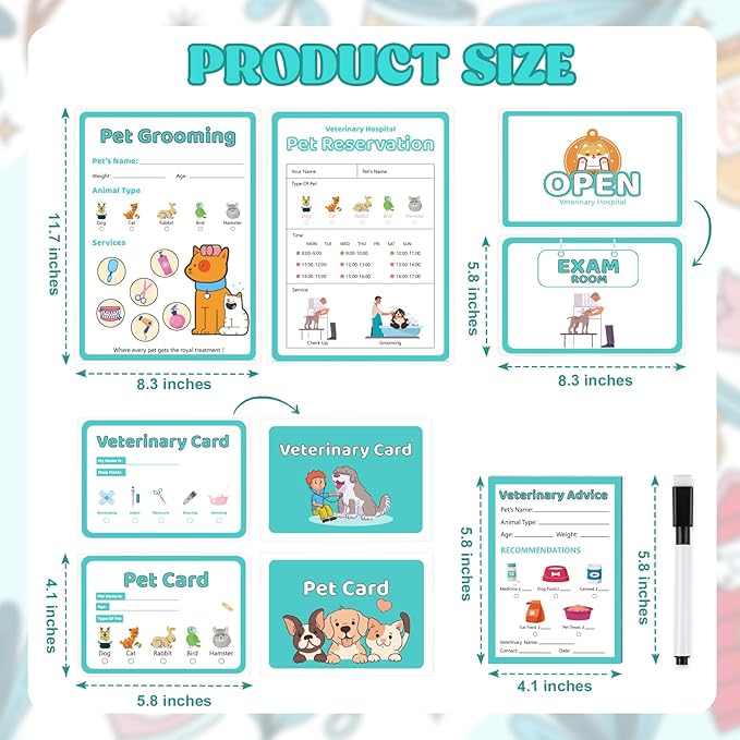 8 PCS Pretend Play Vet Kit Animal Care Pretend Play Veterinarian Supplies Pretend Vet Notepad Kids Double-Sided Imagination Playtime Pads Doctor 30 Pages with Pen for Toddler