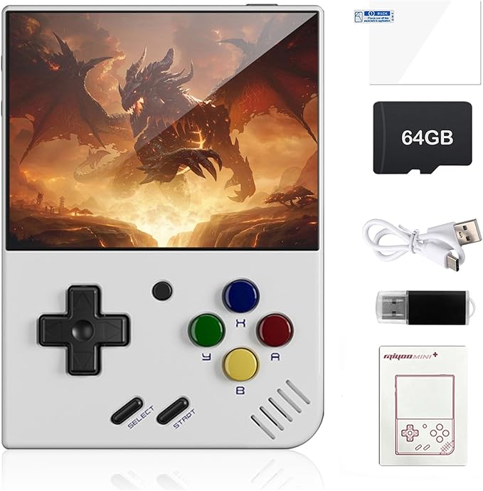 Miyoo Mini Plus Retro Game Console,3.5 Inch IPS Classic System Retro Video Games Consoles,with 64G TF Card and Wireless Networt Handheld Console Casual Game Console(White)