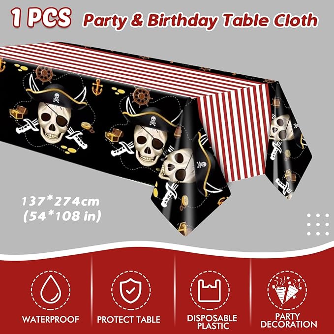 41pcs Pirate Tableware Set Includes 20 Plates, 20 Npkins and 1 Tablecloth, Pirate Ship Theme Party Supplies Decorations Pirate Dinnerware for Adult Teens Kids Table Decor, 20 Guests