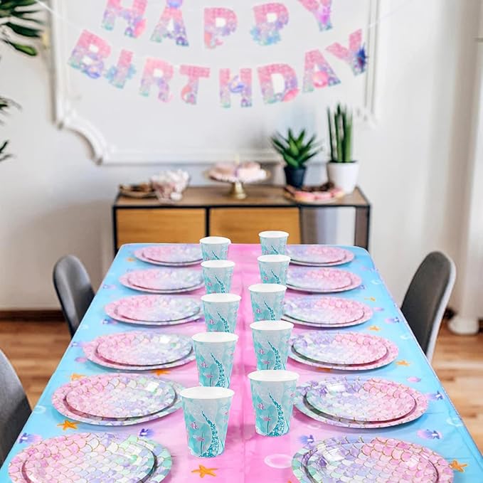Mermaid Birthday Decorations,40 Pack Paper Plates for Baby Shower Party Supplies Mermaid Under the Sea Theme Party Disposable Dinnerware Plates for Mermaids Princess Birthday Party (9 Inch)