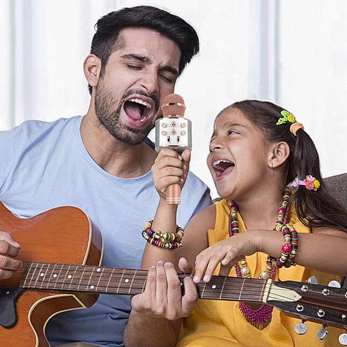 Microphone Gift Age 5-12 Girls Kids, Wireless Karaoke Microphone Toy for 6-11 Year Old Girl Children Singing Microphone Machine Gifts for 6-11 Year Old Girl Teens Birthday Gift for Girl Rose Gold MIC