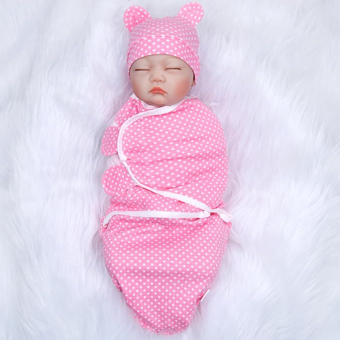 Reborn Baby Doll Clothes Accessories for18-20 Inch Baby Doll Girl Pink Polka-Dot Swaddling Blanket