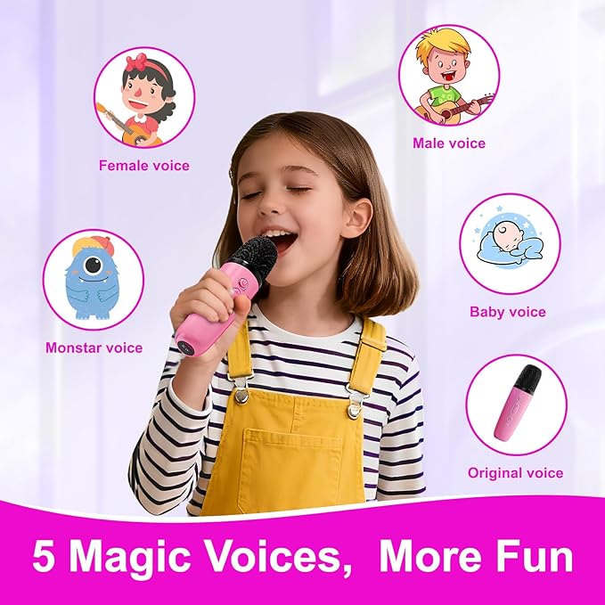 Mini Karaoke Machine for Kids: Portable Singing Toys Speaker with 2 Wireless Microphones for Girls and Boys Ages 3-12+ Years Old（Rose-red）
