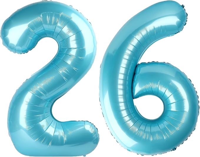 40 Inch Light Blue Number 26 Digital Balloon,Jumbo Mylar Foil Helium Balloon for 26 Balloons for Birthday Party,Wedding Anniversary Party Decorations