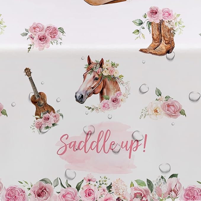 Cowgirl Party Decorations Tablecloth - Horse Saddle Up Western Party Supplies Tablecover, Disposable Wild West Cowgirl Birthday Baby Shower Decorations Table Cloth - 3 Pack (54in x 108in)