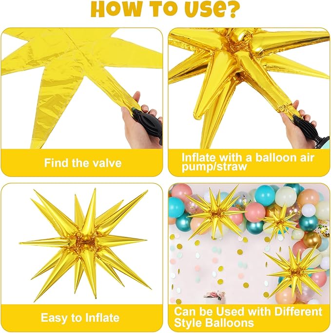 10 Pcs Gold Star Balloons Explosion Balloons Foil Cone Balloon Magic for Birthday Wedding Anniversary Party Backdrops Decorations Supplies, 6 Pcs 22Inches and 4 Pcs 27Inches