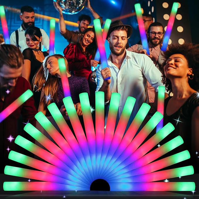 64 Pack Foam Glow Sticks, Bulk LED Foam Sticks, Foam Light Up Sticks with 3 Mode Colorful Flashing, Glow Party Supplies, Glow Sticks Bulk Party Pack for Wedding, Birthday, Concert, Halloween